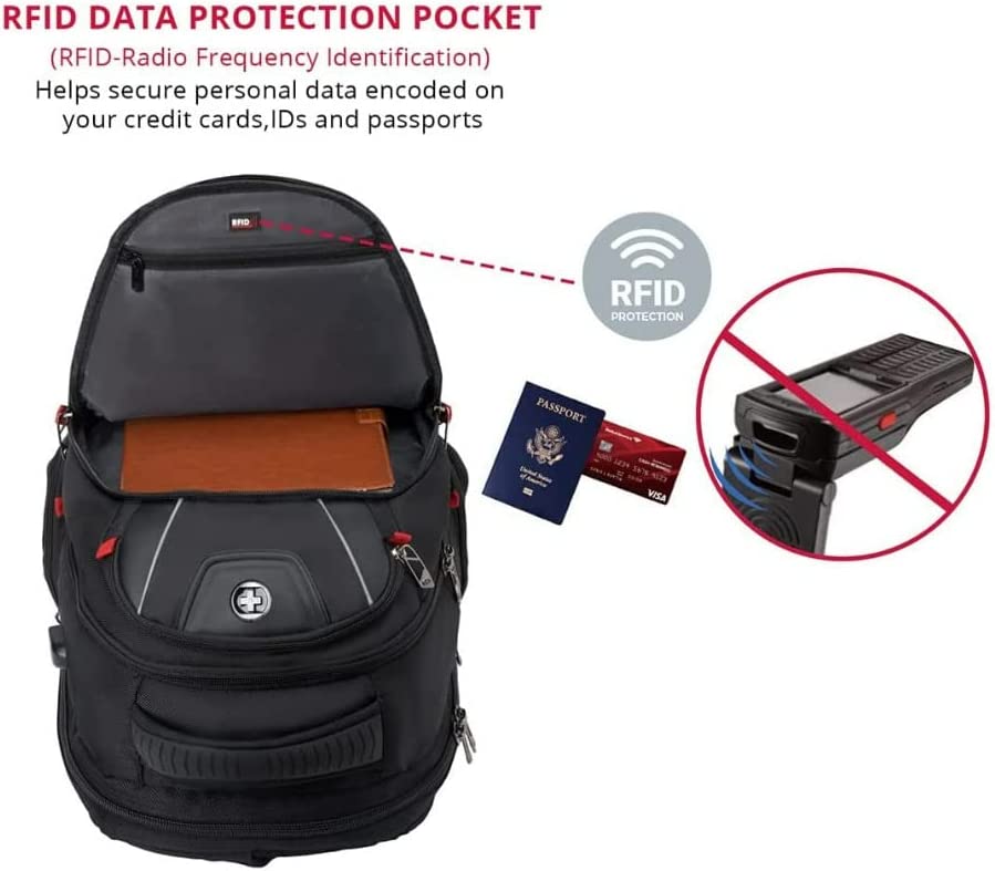 Swissdigital Design Circuit College Business Travel Backpack TSA Friendly Built in USB Charging RFID Protection Fits Laptops up to 15.6" Black (J14-BR) - Image 7